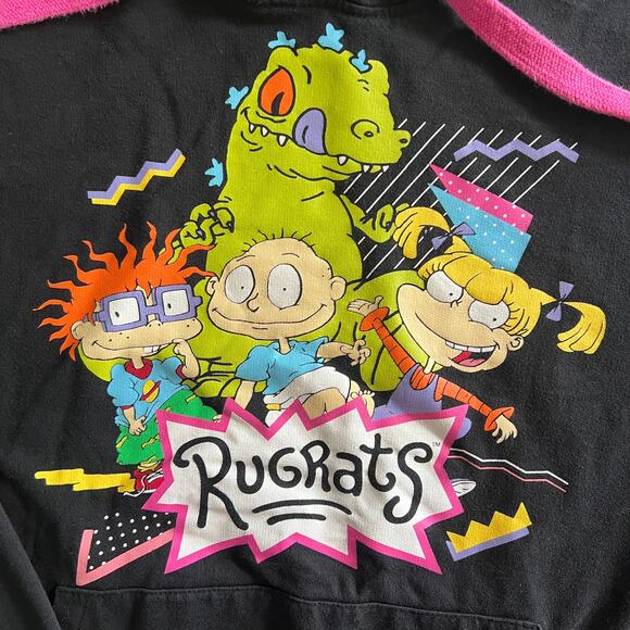 Nickelodeon Rugrats Graphic Hoodie Black Pink Drawstrings Reptar XXL - Picture 2 of 6